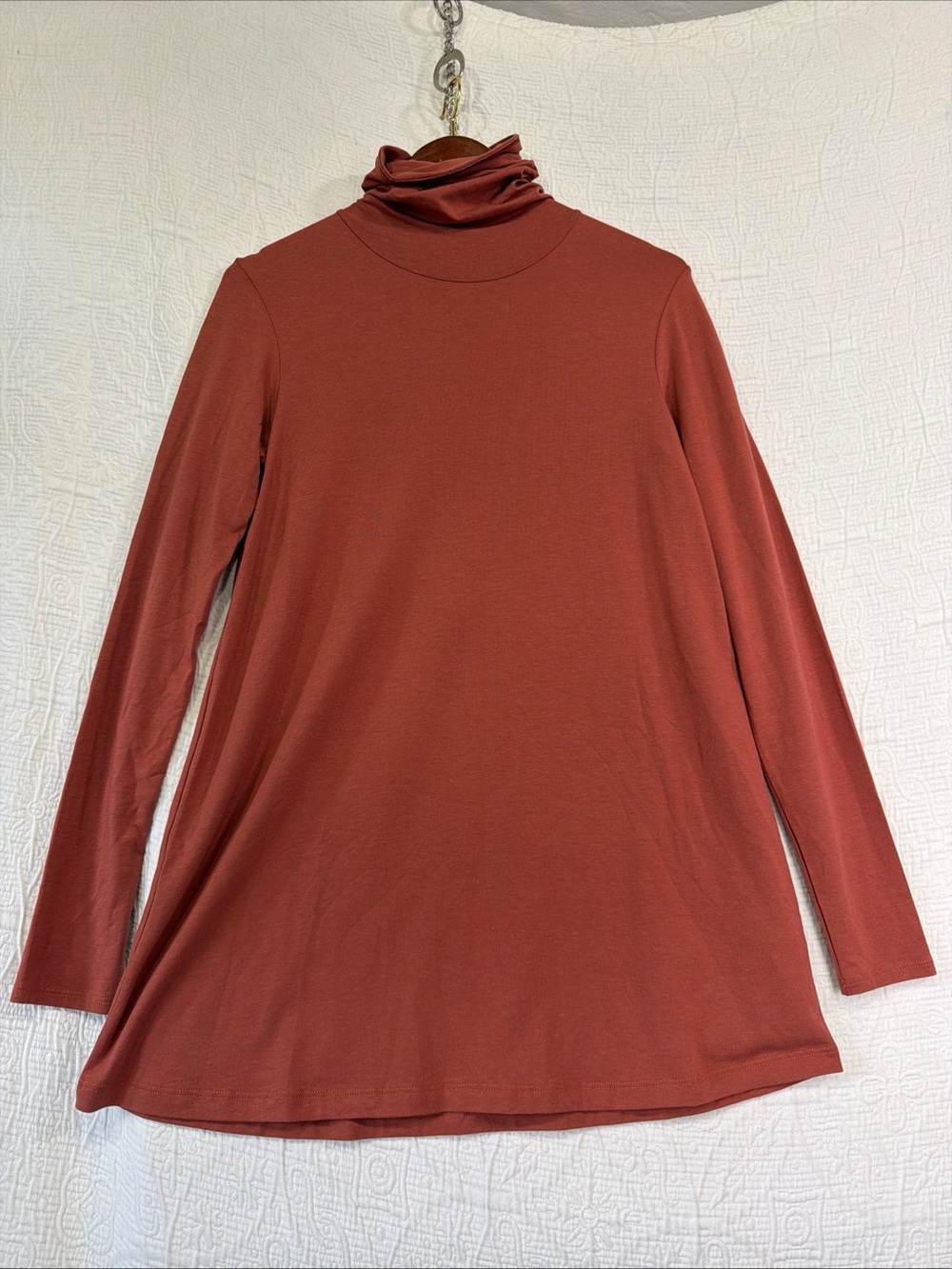 Peruvian Connection Brown Pima Cotton Model Turtleneck Long Tunic Blouse Size S